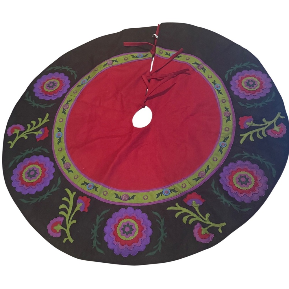 WORLD MARKET Christmas Tree Skirt Floral Folk-art Mexican Style Colorful Fiesta